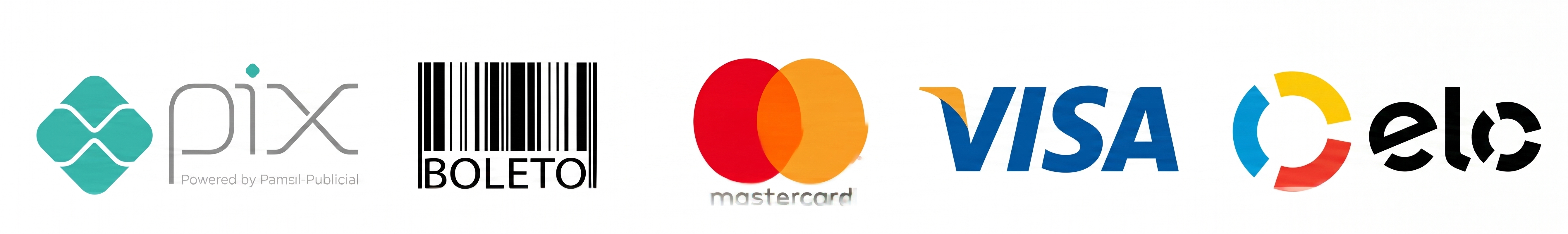 Formas de pagamento aceitas: Pix, Boleto, cartões Visa, Mastercard e Elo